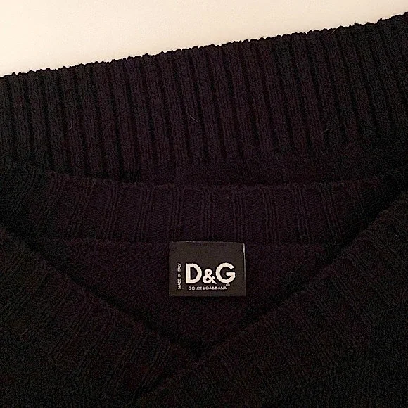 D&G Dolce & Gabbana Black V Neck Sweater Sz L